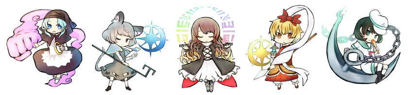 nazrin, hijiri byakuren, toramaru shou, murasa minamitsu, and kumoi ichirin (touhou) drawn by o_tsu