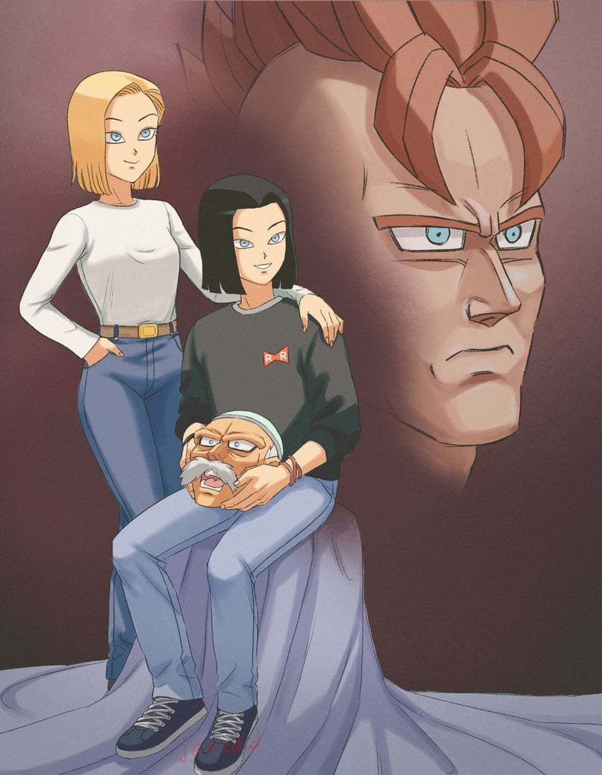 android 18, android 17, android 16, and dr. gero (dragon ball and 1 more) drawn by genniax