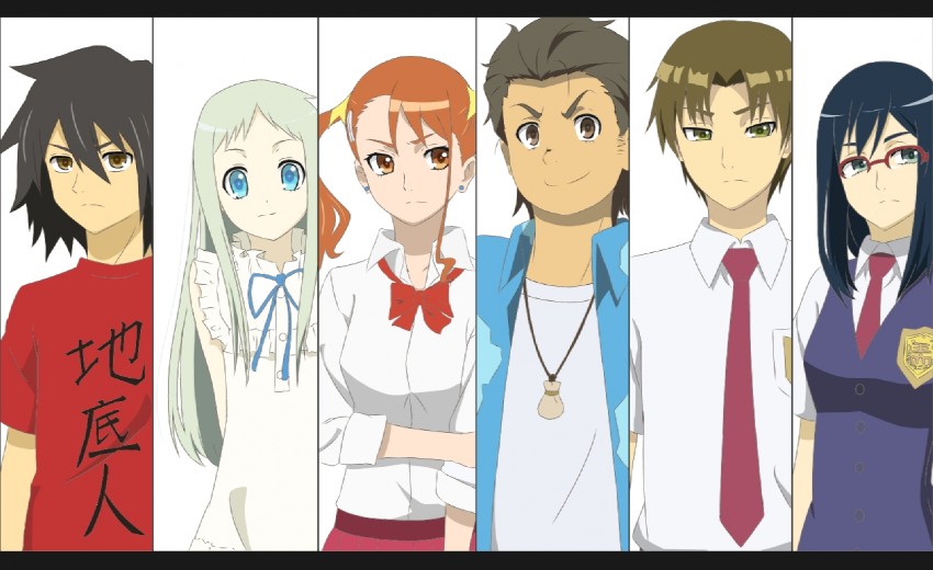 honma meiko, anjou naruko, tsurumi chiriko, yadomi jinta, matsuyuki atsumu, and 1 more (ano hi mita hana no namae wo bokutachi wa mada shiranai.) drawn by tooofu