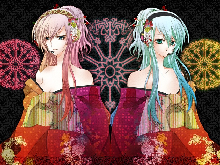 hatsune miku and megurine luka (vocaloid) drawn by akatsuki_yakyou