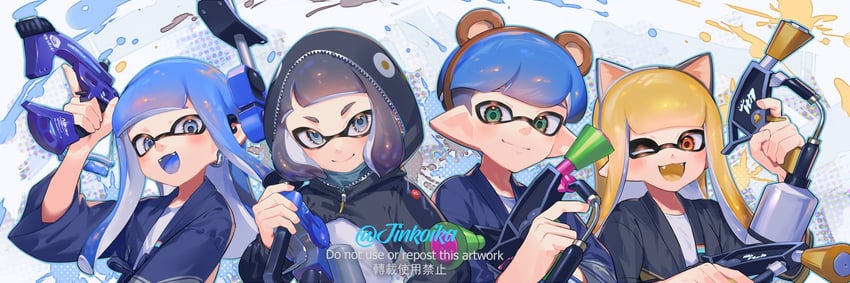 inkling player character, inkling girl, and inkling boy (splatoon) drawn by jinkoika