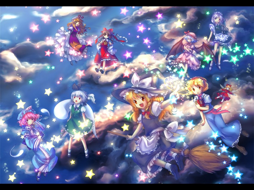 hakurei reimu, kirisame marisa, remilia scarlet, izayoi sakuya, konpaku youmu, and 4 more (touhou and 1 more) drawn by enone