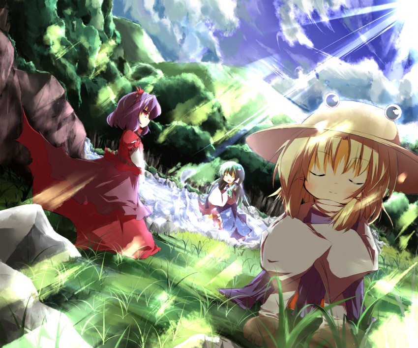 kochiya sanae, moriya suwako, and yasaka kanako (touhou) drawn by poppuru