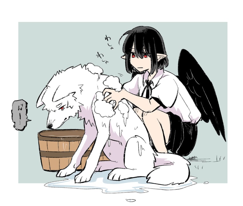 shameimaru aya and inubashiri momiji (touhou) drawn by min.k