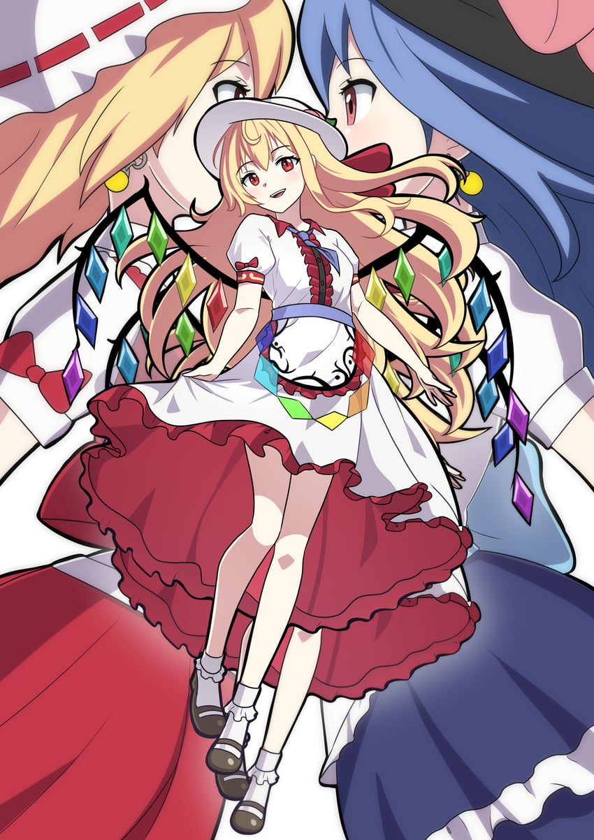 flandre scarlet and hinanawi tenshi (touhou and 2 more) drawn by eighteenetzel