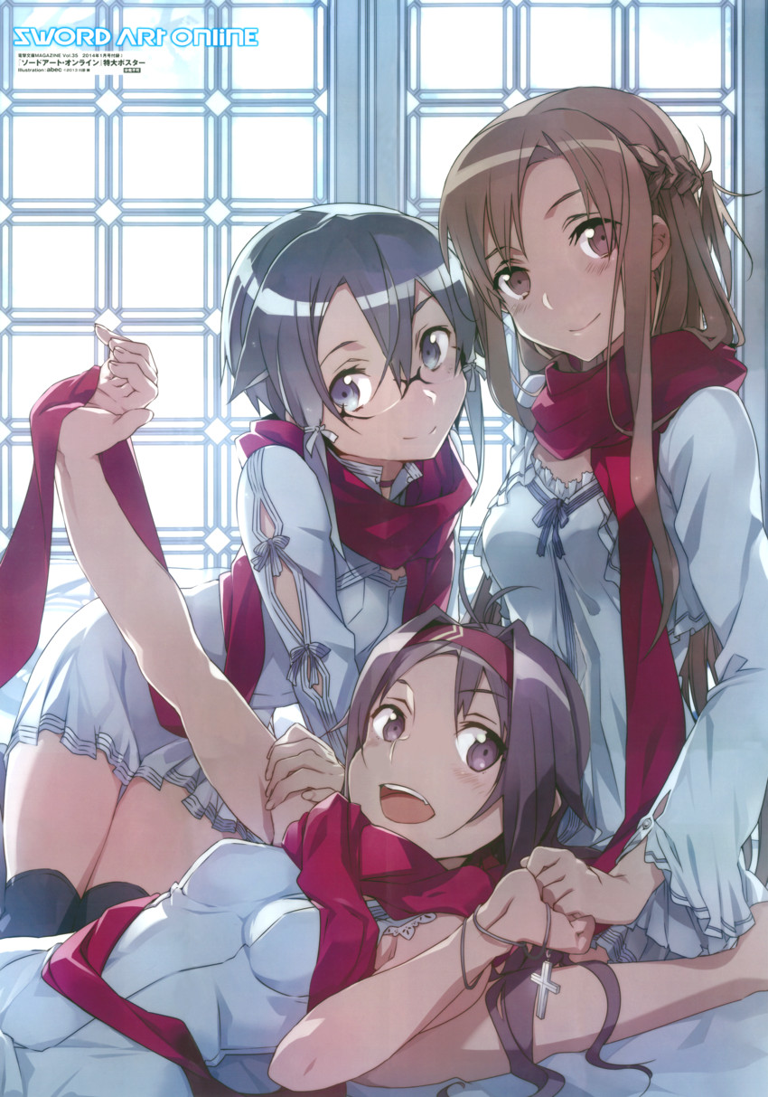 asuna, yuuki, and asada shino (sword art online) drawn by bunbun