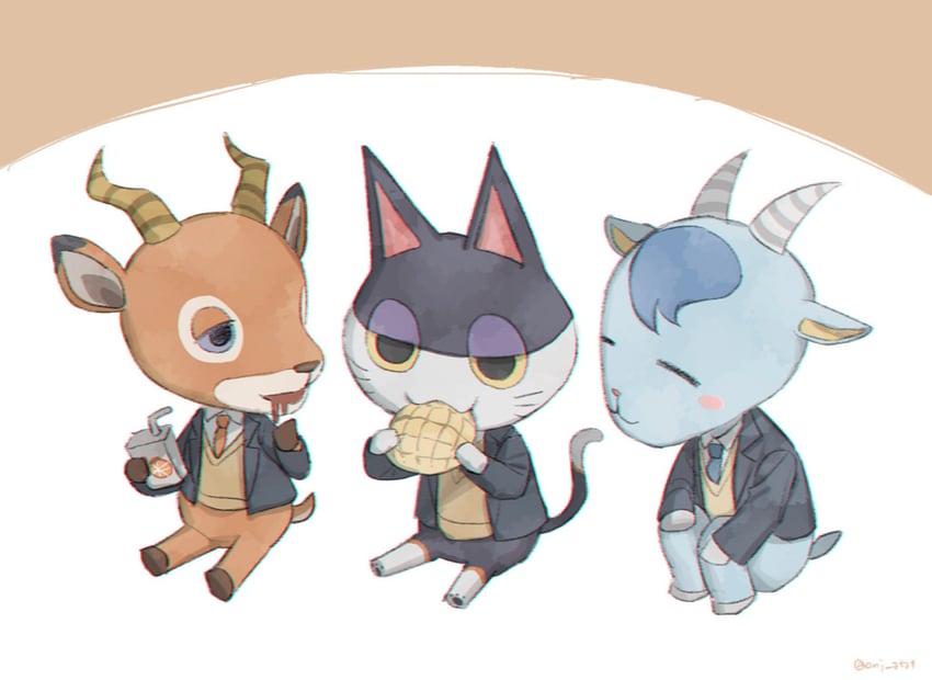 beau, punchy, and sherb (animal crossing) drawn by kaji_(oni_atat)