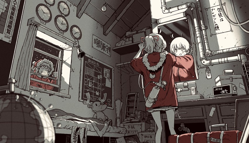 santa claus and rudolph the red nosed reindeer (original) drawn by omao