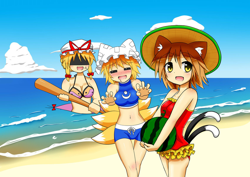 yakumo yukari, yakumo ran, and chen (touhou) drawn by rapisumeron
