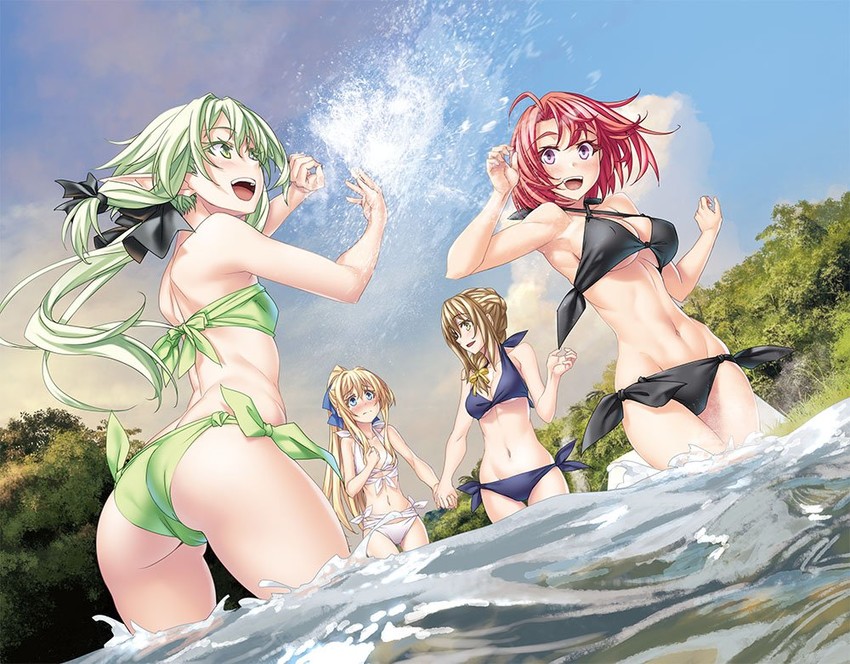 priestess, high elf archer, cow girl, and guild girl (goblin slayer!) drawn by kannatsuki_noboru