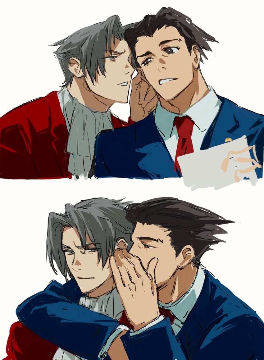 phoenix wright and miles edgeworth (ace attorney) drawn by sotenborii
