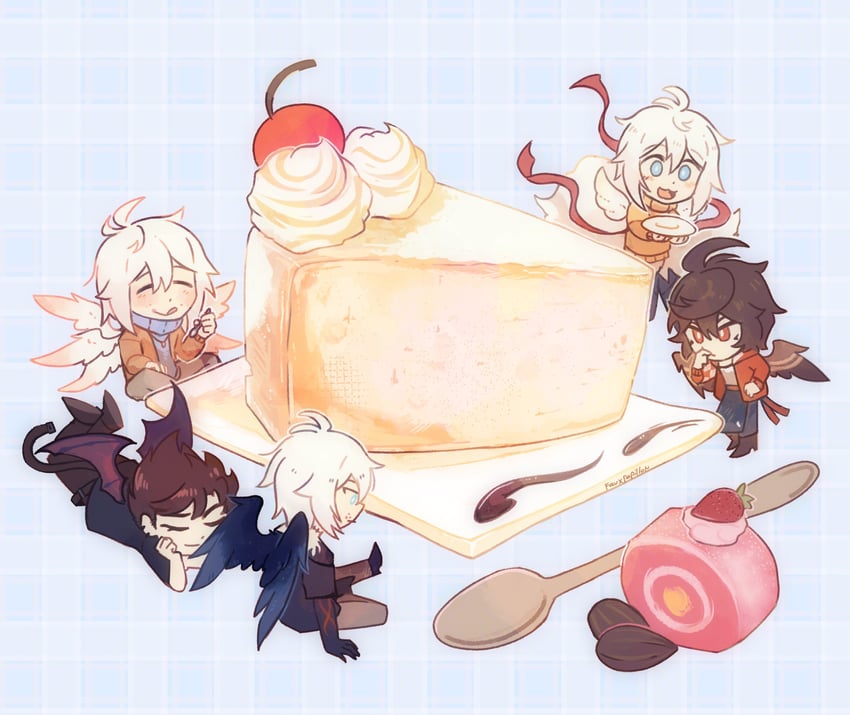 sandalphon, lucifer, belial, lucilius, and lucio (granblue fantasy) drawn by fauxpapillon