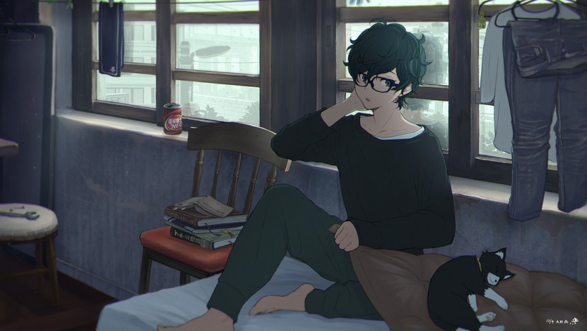 amamiya ren and morgana (persona and 1 more) drawn by 5114ave