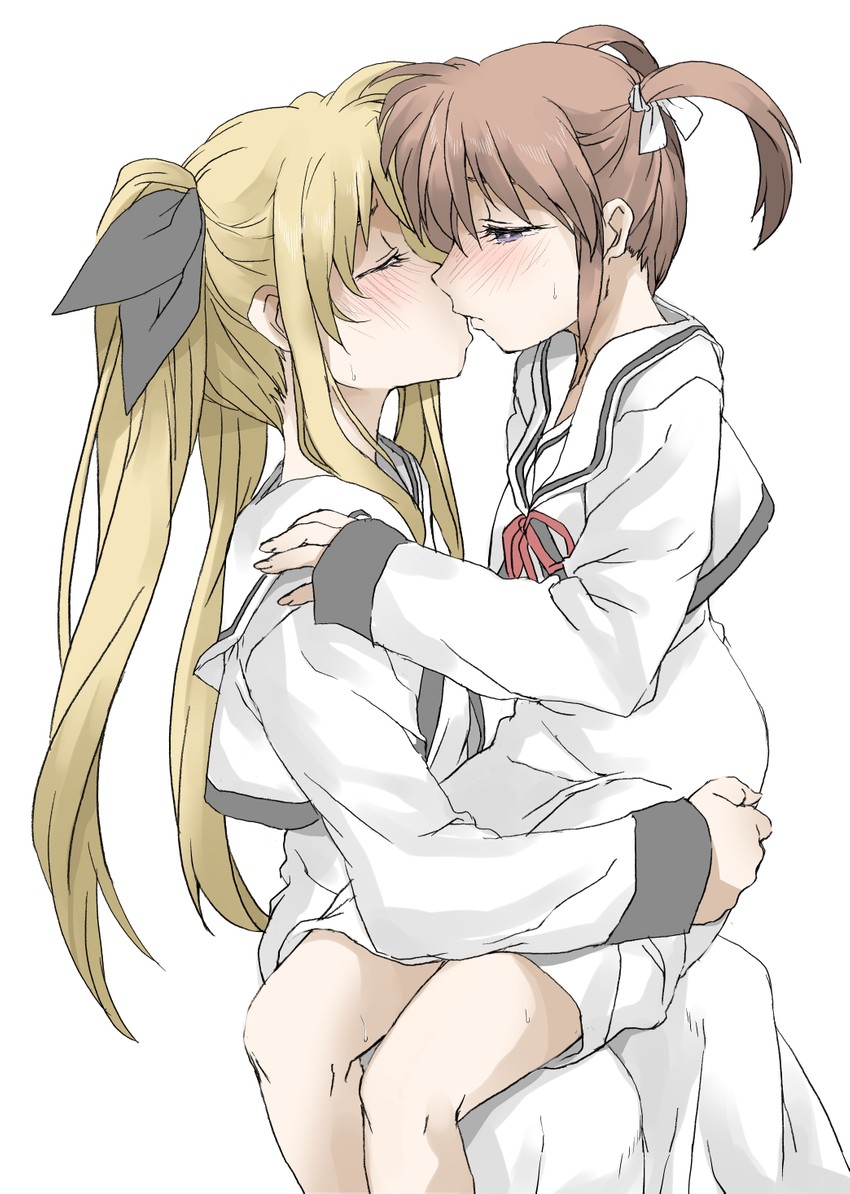 fate testarossa and takamachi nanoha (lyrical nanoha and 2 more) drawn by elf_(stroll_in_the_woods)