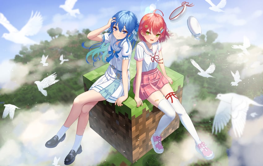 hoshimachi suisei and sakura miko (hololive and 1 more) drawn by asakura_(asa_t77)