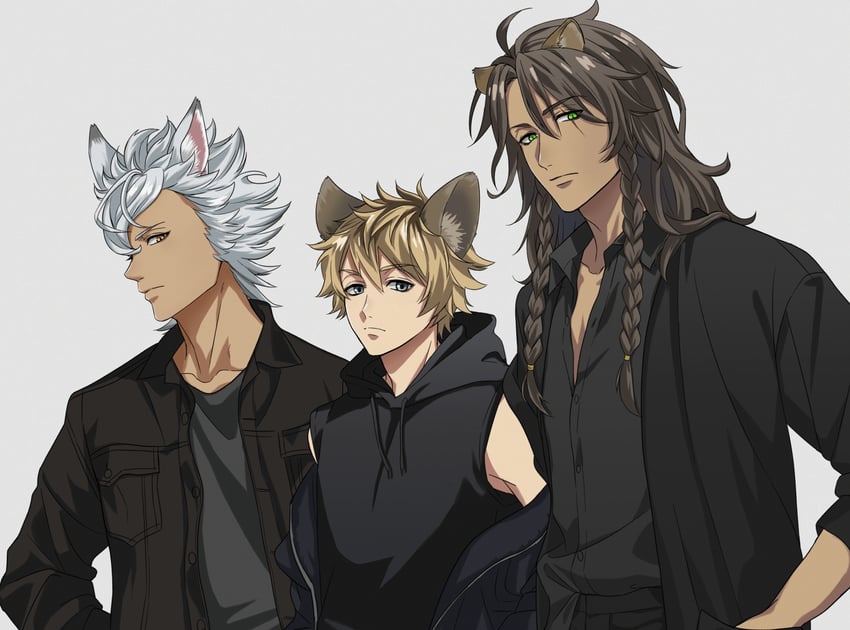 leona kingscholar, ruggie bucchi, and jack howl (twisted wonderland) drawn by dao_(daao_bf)