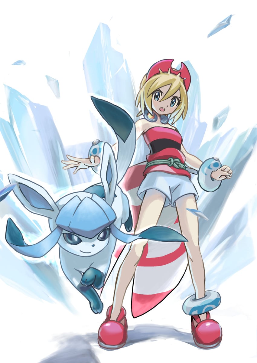 glaceon and irida (pokemon and 1 more) drawn by koge_mochi