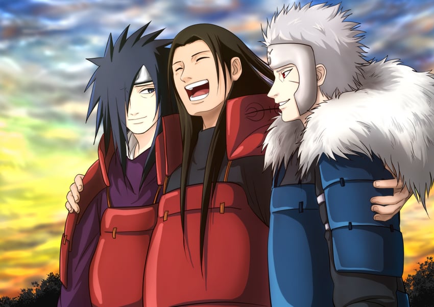 uchiha madara, senju tobirama, and senju hashirama (naruto) drawn by akilaeeee