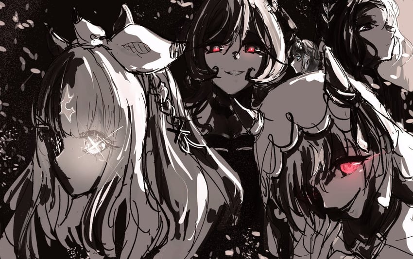 gentildonna, still in love, mejiro ramonu, daring tact, and almond eye (umamusume) drawn by pakarappakaratt