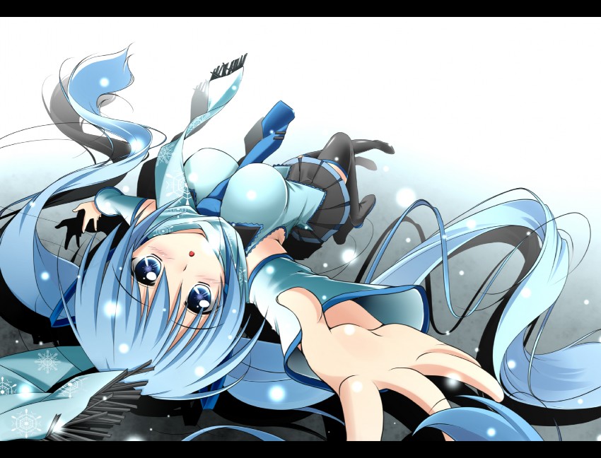 hatsune miku and yuki miku (vocaloid) drawn by koshi-kun and mikeou