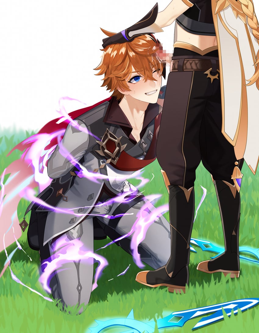 aether and tartaglia (genshin impact) drawn by pinchi