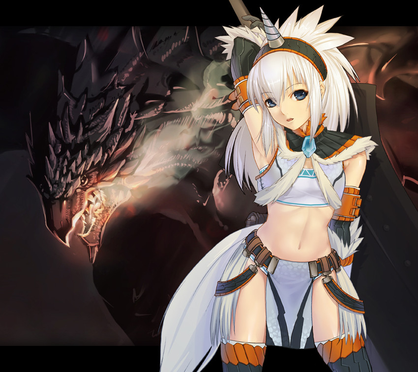 monster hunter and rathalos (monster hunter) drawn by mishima_yoshikatsu
