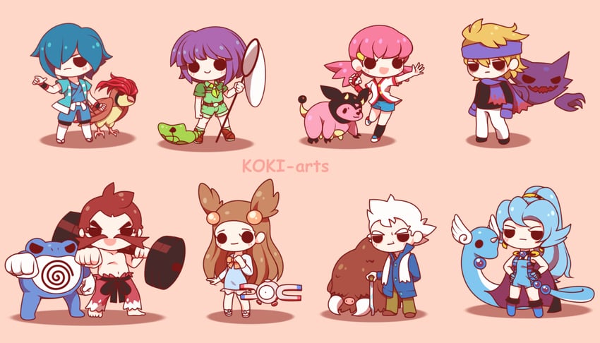 magnemite, haunter, jasmine, whitney, morty, and 11 more (pokemon and 1 more) drawn by koki_arts