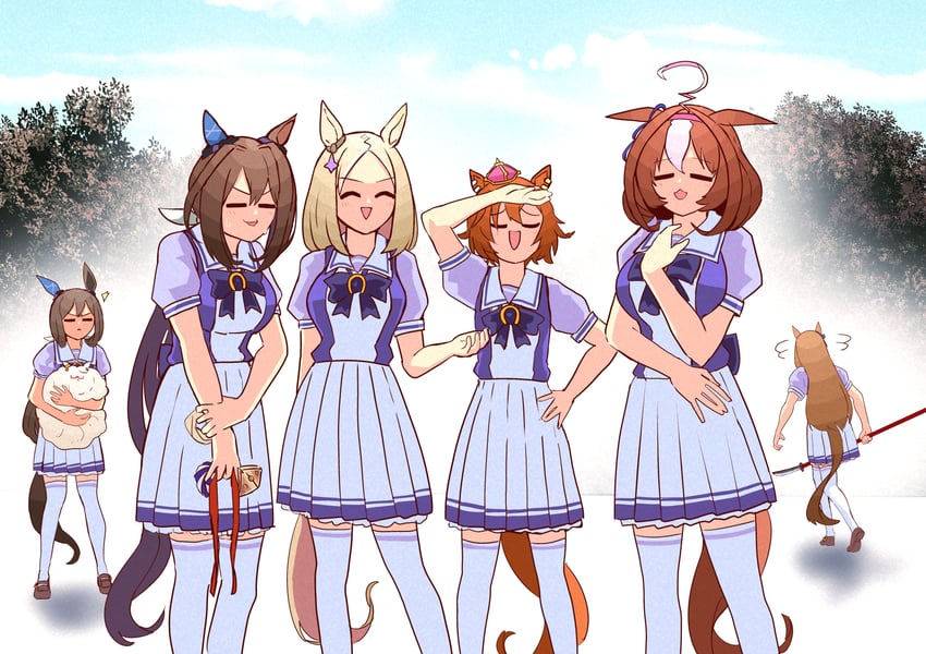 admire vega, grass wonder, t.m. opera o, meisho doto, biwa hayahide, and 2 more (umamusume) drawn by petoka