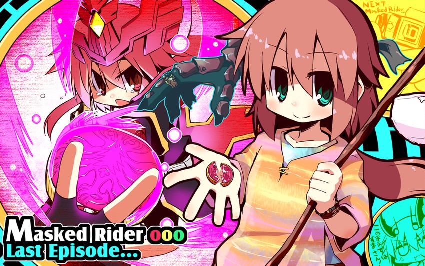 kamen rider ooo, ankh, tajador, hino eiji, and uva (kamen rider and 1 more) drawn by nanateru