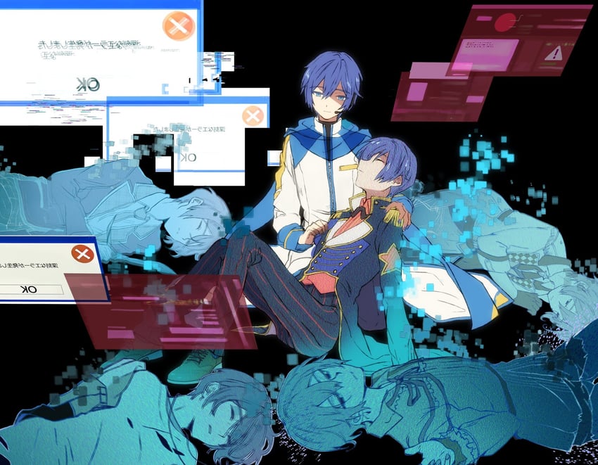 kaito, wonderlands x showtime kaito, 25-ji kaito, vivid bad squad kaito, leo/need kaito, and 1 more (vocaloid and 2 more) drawn by asd_yoshi