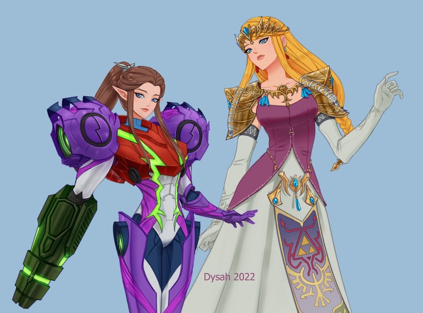 princess zelda and samus aran (the legend of zelda and 4 more) drawn by dysah