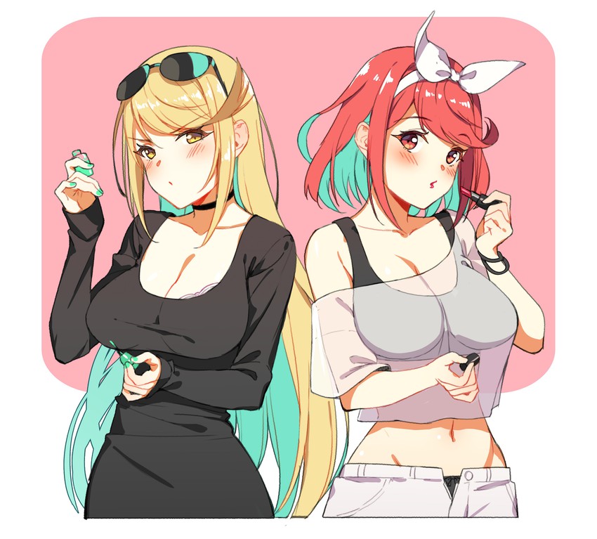 pyra and mythra (xenoblade chronicles and 1 more) drawn by goumudan