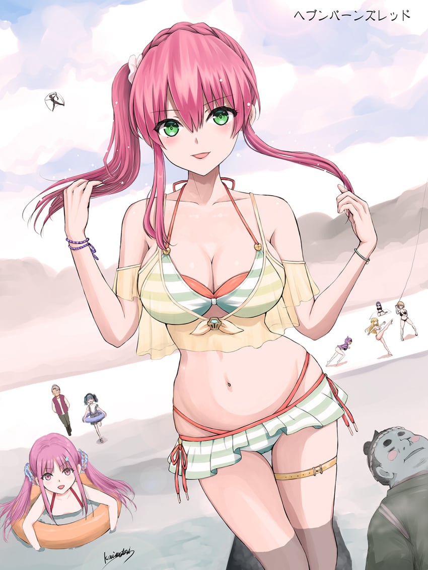 aikawa megumi, kunimi tama, and rumi (heaven burns red) drawn by niwatori_kokezou