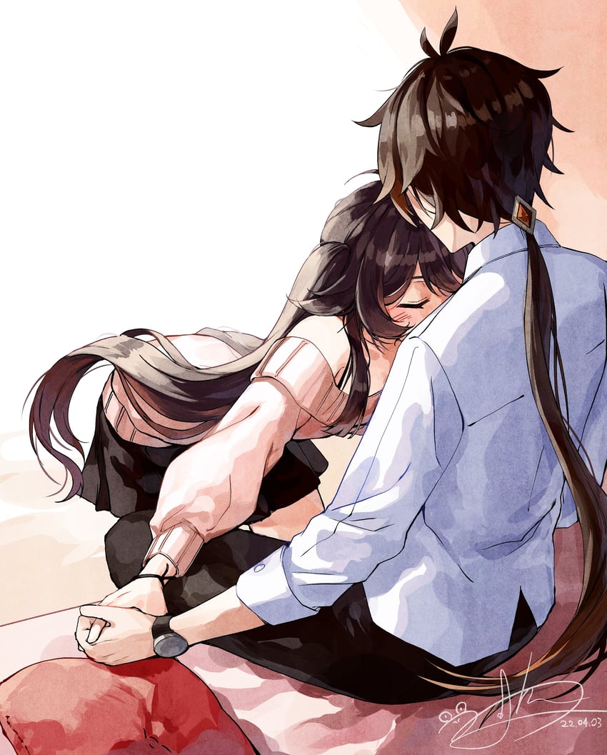 hu tao and zhongli (genshin impact) drawn by fff_dusan