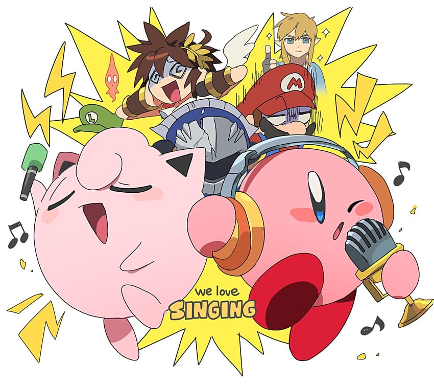 link, kirby, mario, luigi, jigglypuff, and 3 more (pokemon and 7 more) drawn by nt_26