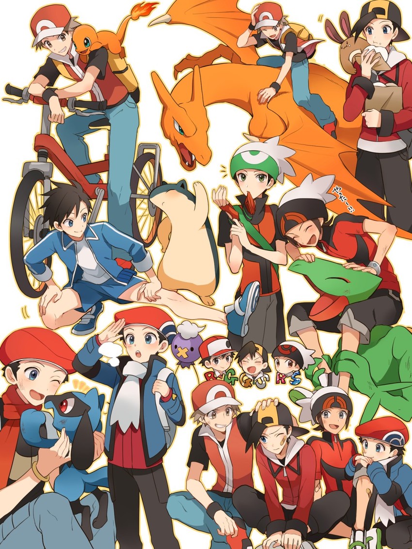 red, ethan, charizard, brendan, charmander, and 6 more (pokemon and 9 more) drawn by yukin_(es)