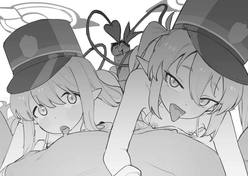 sensei, doodle sensei, hikari, and nozomi (blue archive) drawn by djheycha