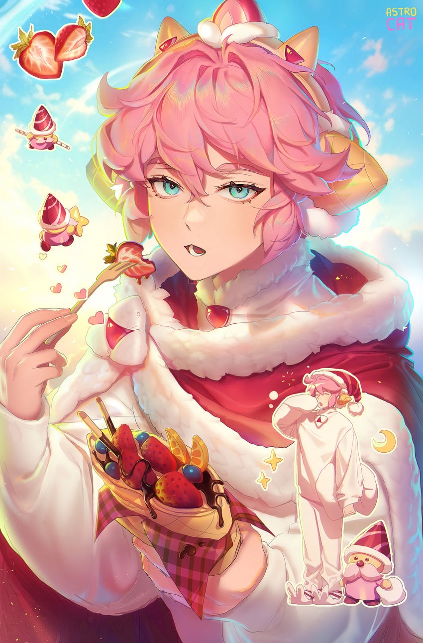 strawberry crepe cookie and sugar gnome (cookie run and 1 more) drawn by astrocatsama