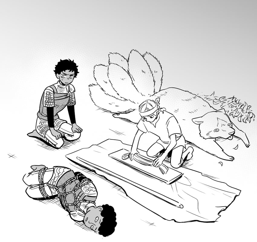 mithrun, kabru, and shapeshifter (dungeon meshi and 1 more) drawn by sobayu_(chizuwa)