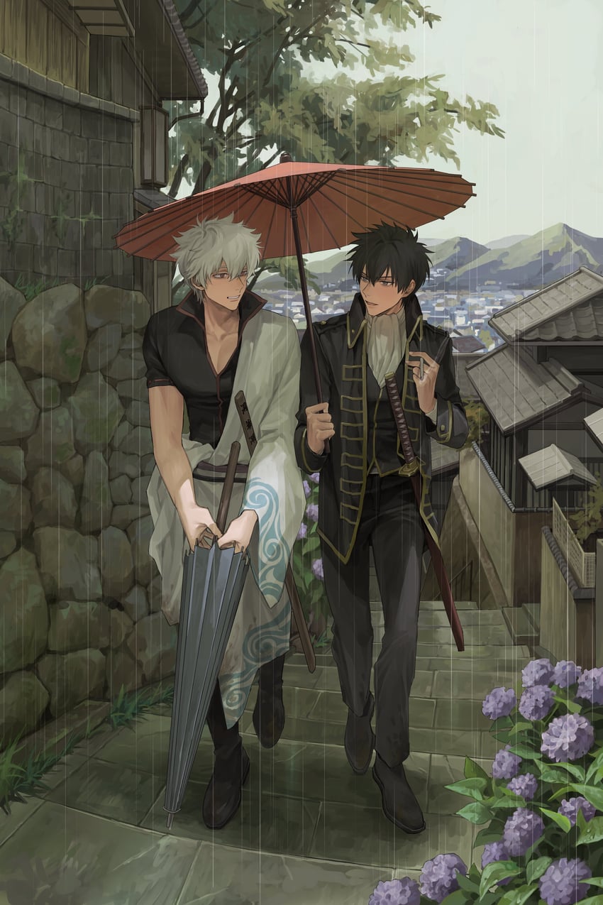 sakata gintoki and hijikata toushirou (gintama) drawn by xi_hsi