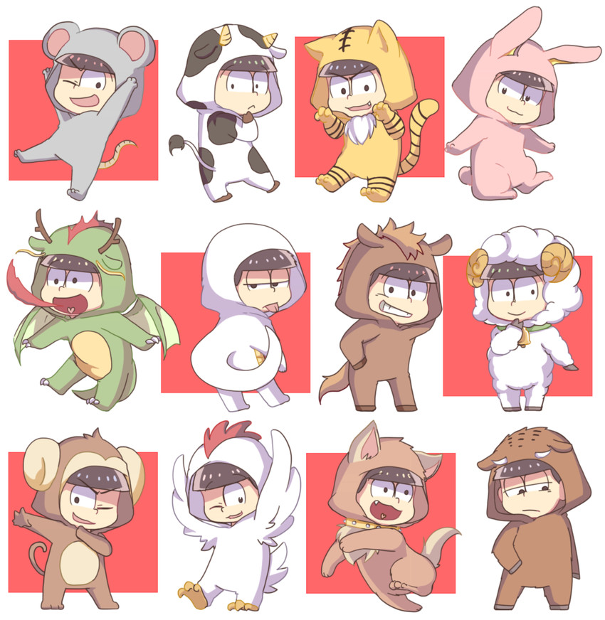 matsuno osomatsu, matsuno karamatsu, matsuno ichimatsu, matsuno jyushimatsu, matsuno choromatsu, and 1 more (osomatsu and 2 more) drawn by koineko_(aph0310)