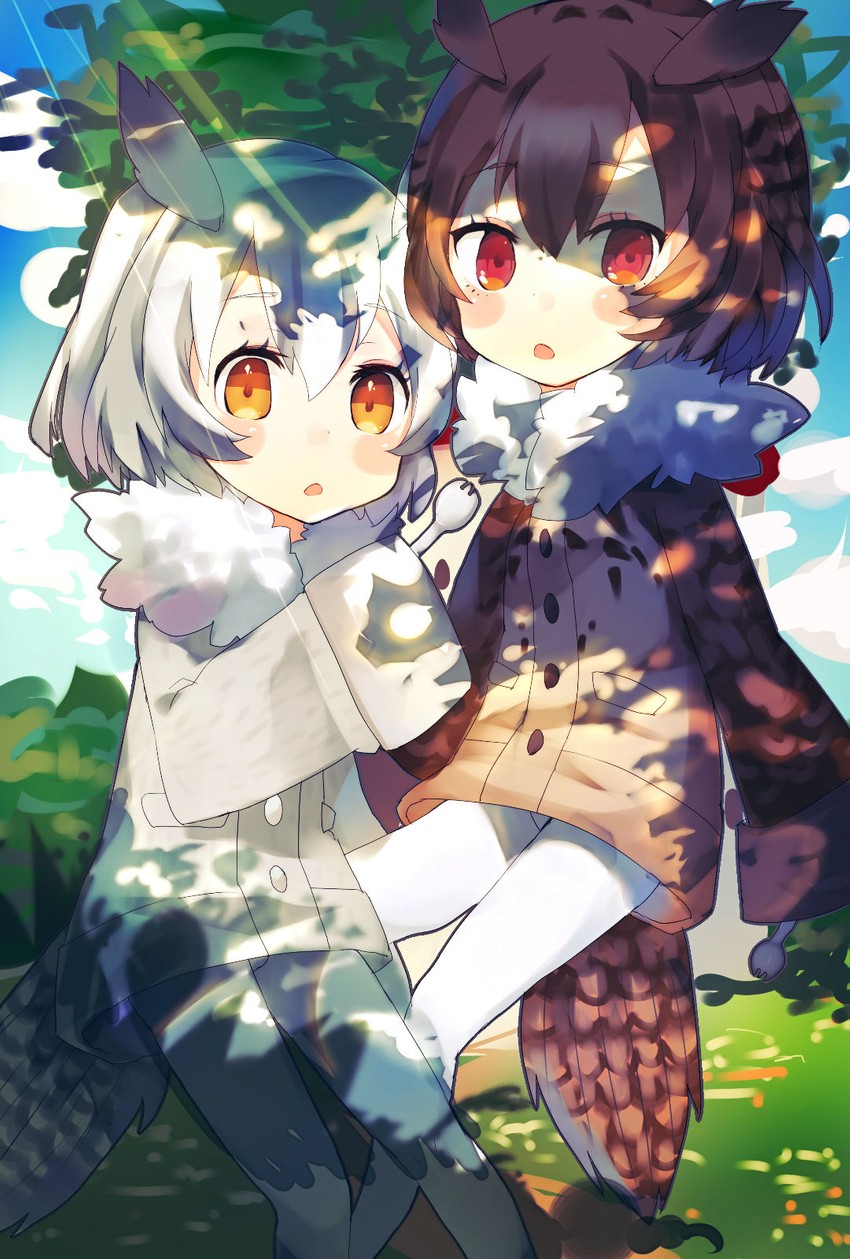 northern white-faced owl and eurasian eagle owl (kemono friends) drawn by gijxgij