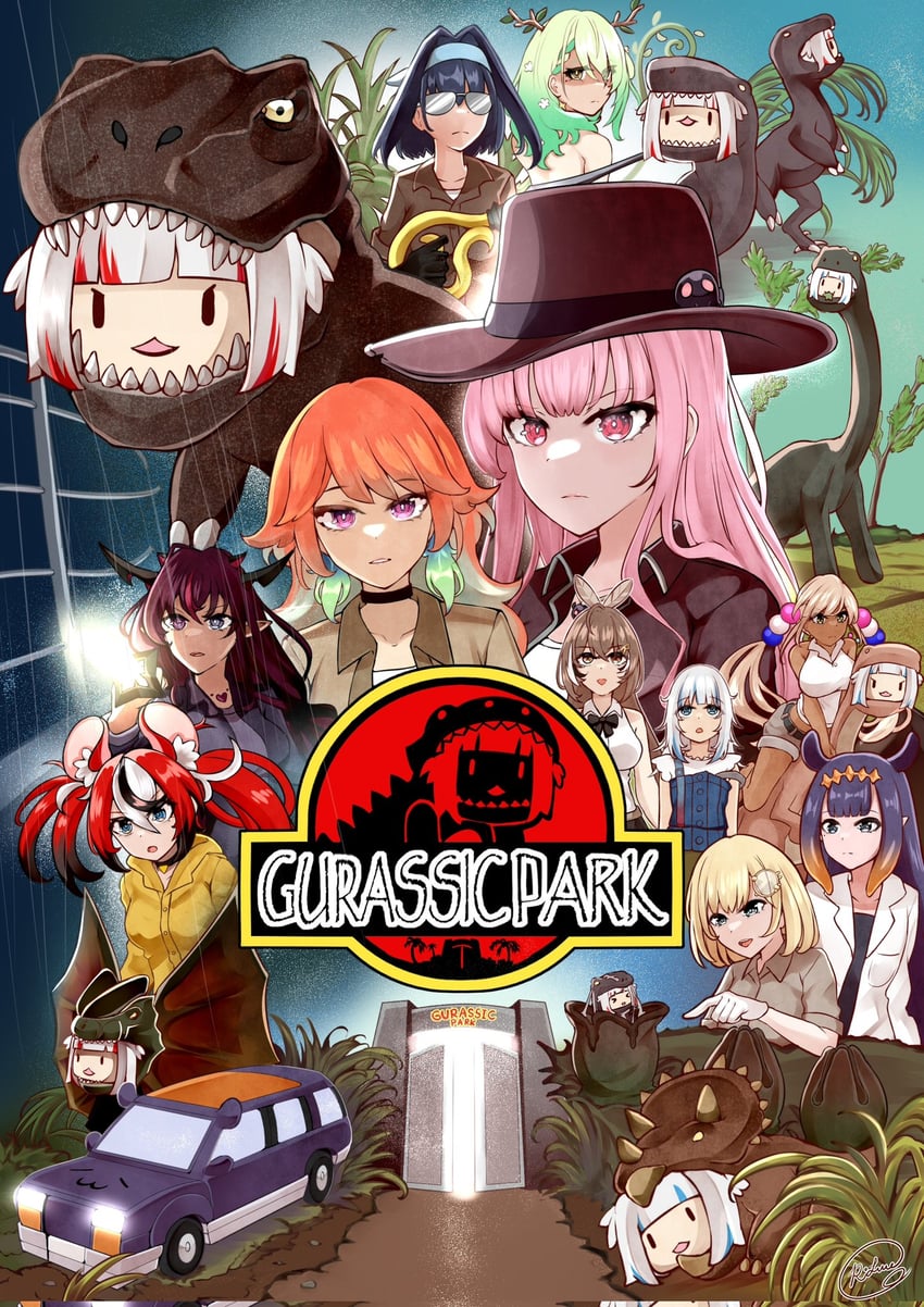 gawr gura, mori calliope, ninomae ina'nis, ouro kronii, nanashi mumei, and 7 more (hololive and 4 more) drawn by rlus