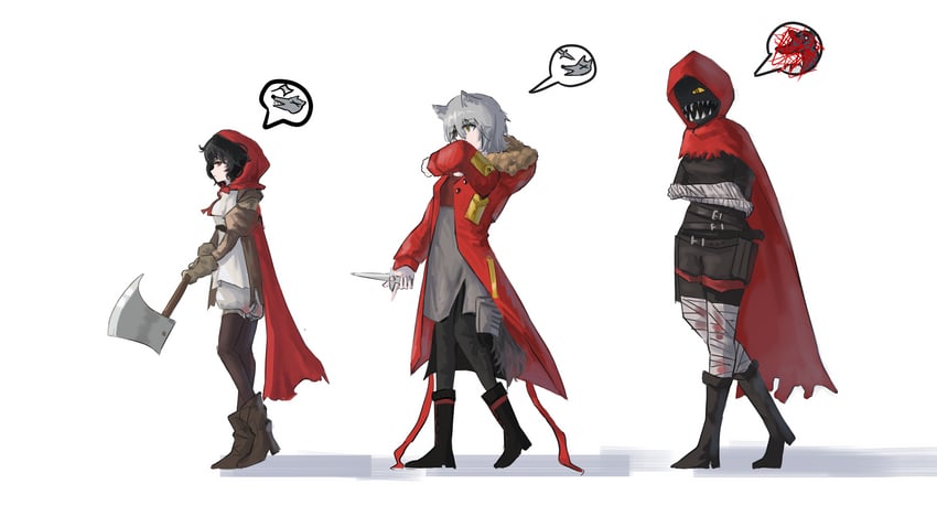 projekt red, little red riding hooded mercenary, and mondlicht (arknights and 4 more) drawn by woshijuezhu