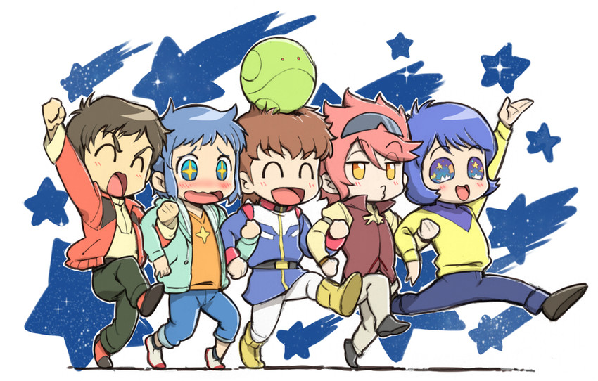 haro, amuro ray, kamille bidan, judau ashta, iori sei, and 1 more (gundam and 4 more) drawn by usikani