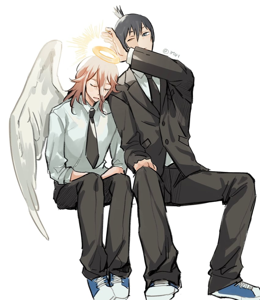 hayakawa aki and angel devil (chainsaw man) drawn by kuby_hq