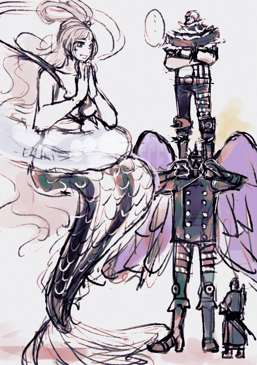 roronoa zoro, shirahoshi, charlotte katakuri, and king (one piece) drawn by ysnfjkw