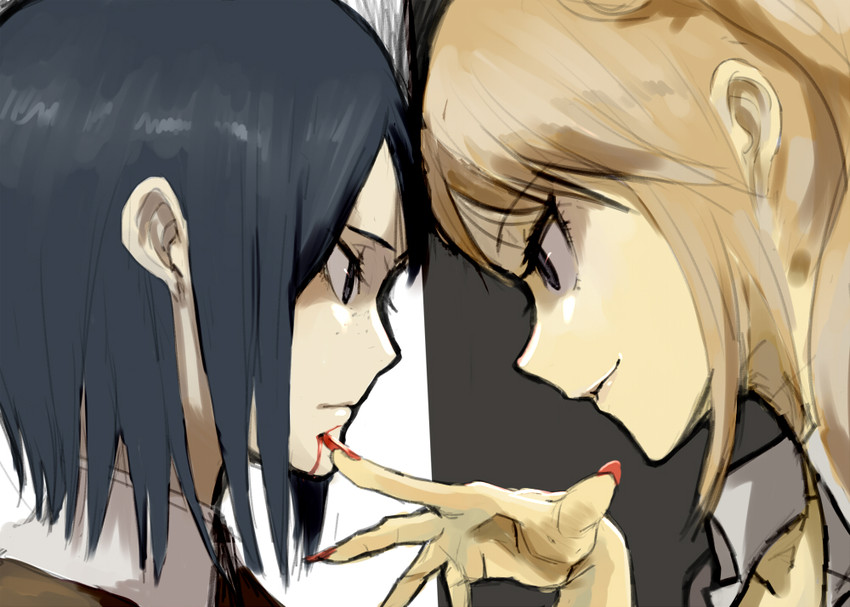 enoshima junko and ikusaba mukuro (danganronpa and 1 more) drawn by nuda
