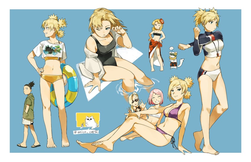 haruno sakura, yamanaka ino, temari, and nara shikamaru (naruto and 1 more) drawn by unico_cats2