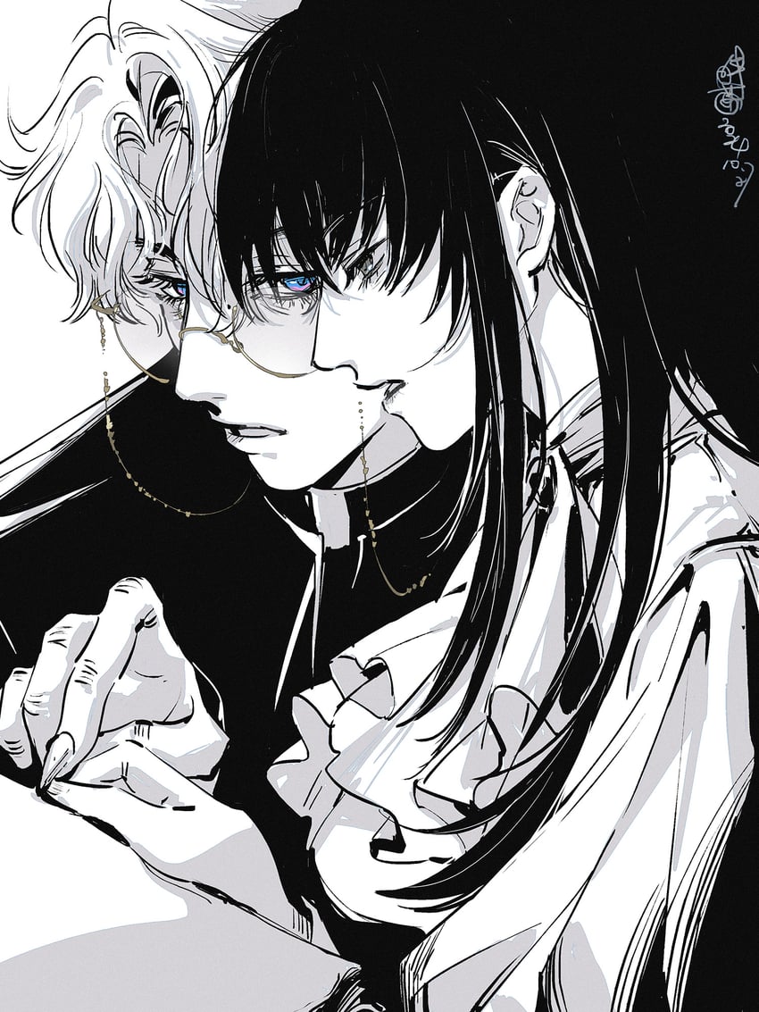 protagonist and rafayel (love and deepspace) drawn by pang_jun